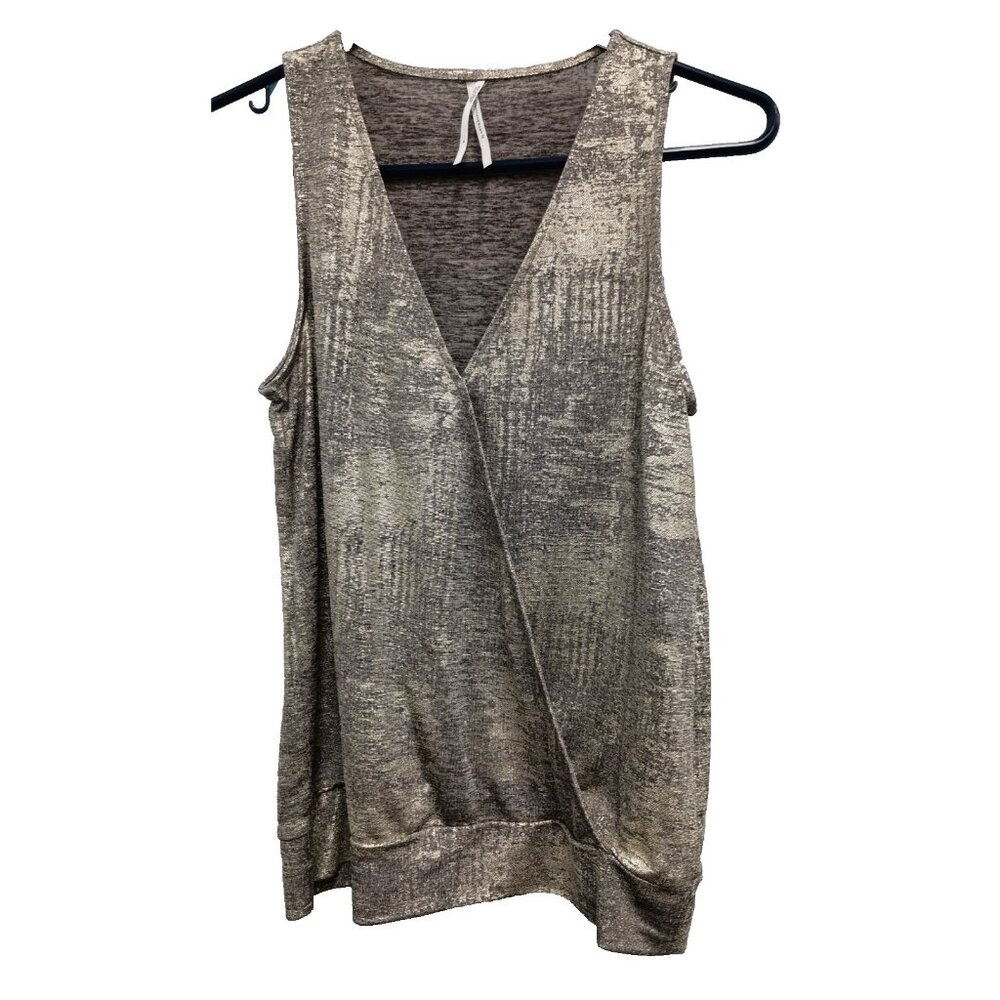 By Anthropologie Womens Tank Top Small Gold Metallic Surplice Shimmer BOHO Glam